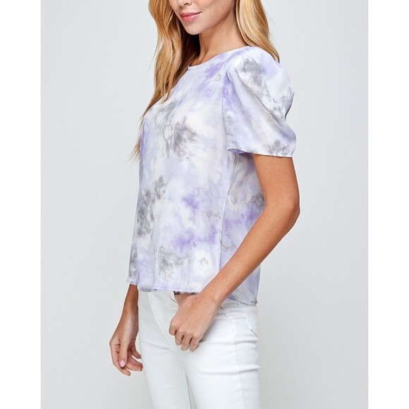 Women’s Lavender Tie Dye Puff Sleeve Top Open Back Bow Detail Size M - Picture 6 of 12